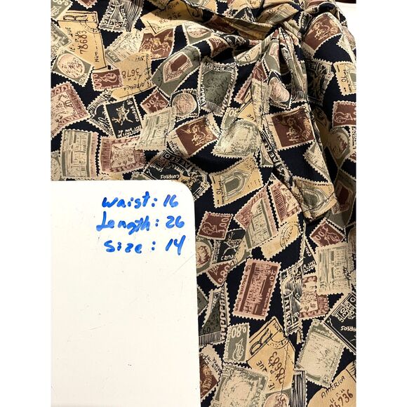 Jones New York 100% silk wrapped skirt novelty print brown stamps fall women 14 - Picture 5 of 5